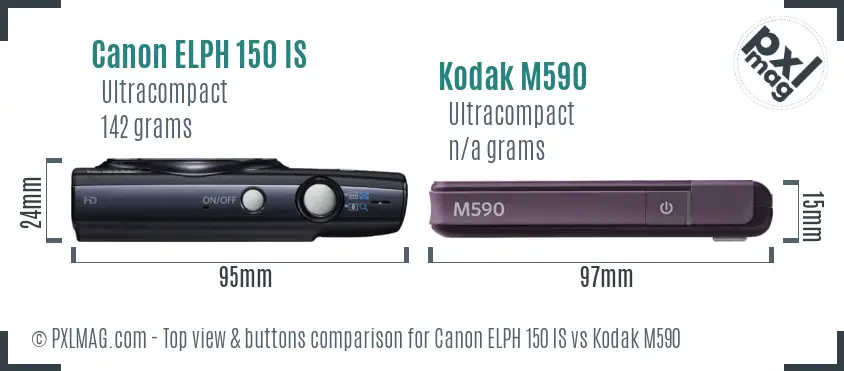 Canon ELPH 150 IS vs Kodak M590 top view buttons comparison