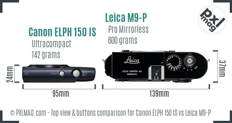 Canon ELPH 150 IS vs Leica M9-P top view buttons comparison
