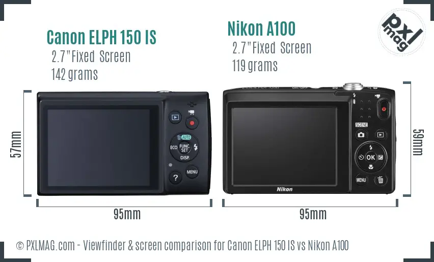 Canon ELPH 150 IS vs Nikon A100 Screen and Viewfinder comparison