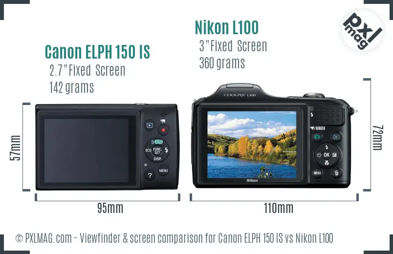 Canon ELPH 150 IS vs Nikon L100 Screen and Viewfinder comparison