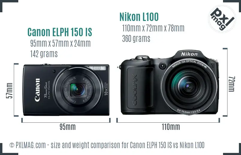 Canon ELPH 150 IS vs Nikon L100 size comparison