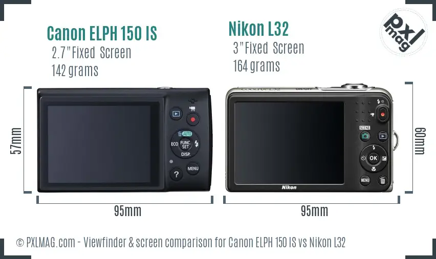 Canon ELPH 150 IS vs Nikon L32 Screen and Viewfinder comparison