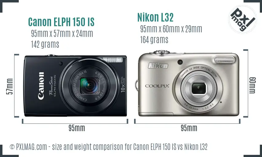 Canon ELPH 150 IS vs Nikon L32 size comparison