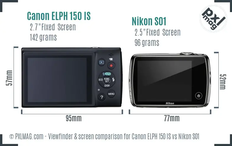 Canon ELPH 150 IS vs Nikon S01 Screen and Viewfinder comparison