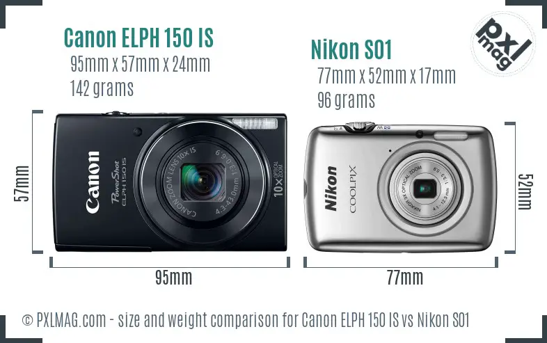 Canon ELPH 150 IS vs Nikon S01 size comparison