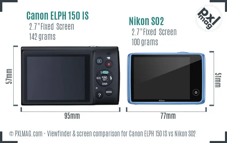 Canon ELPH 150 IS vs Nikon S02 Screen and Viewfinder comparison