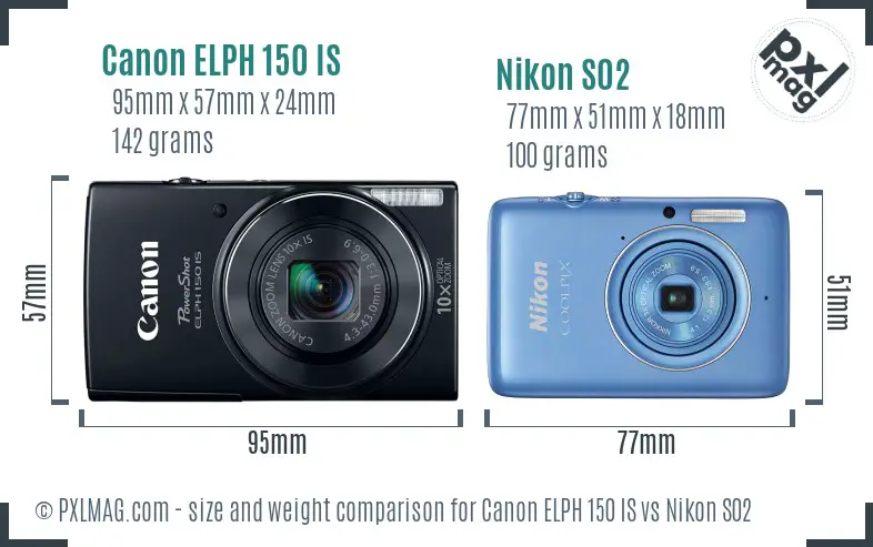 Canon ELPH 150 IS vs Nikon S02 size comparison