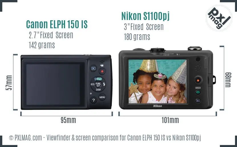 Canon ELPH 150 IS vs Nikon S1100pj Screen and Viewfinder comparison