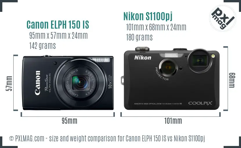 Canon ELPH 150 IS vs Nikon S1100pj size comparison