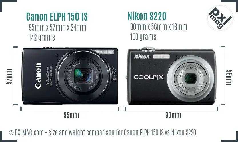 Canon ELPH 150 IS vs Nikon S220 size comparison