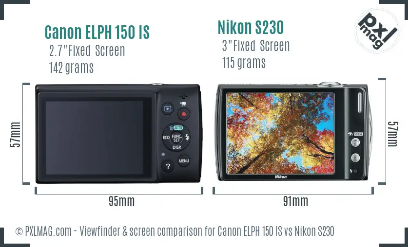 Canon ELPH 150 IS vs Nikon S230 Screen and Viewfinder comparison