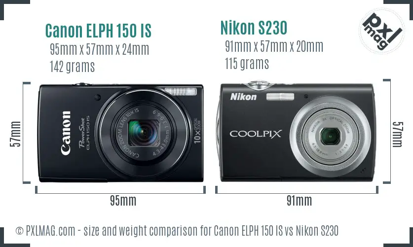 Canon ELPH 150 IS vs Nikon S230 size comparison