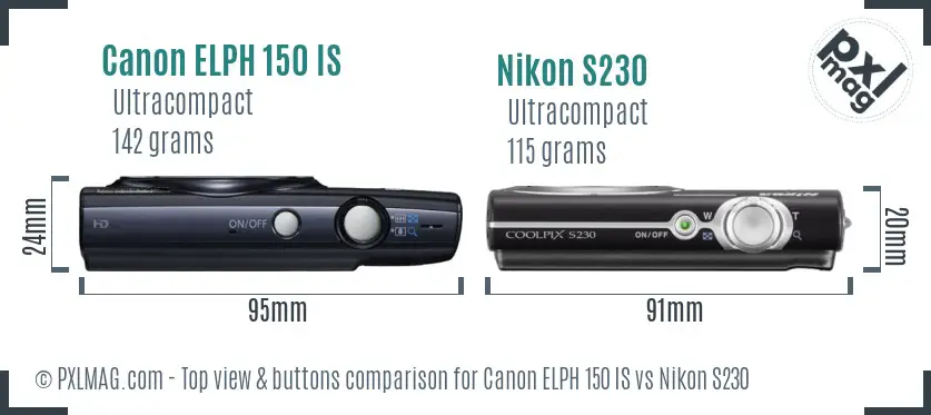 Canon ELPH 150 IS vs Nikon S230 top view buttons comparison