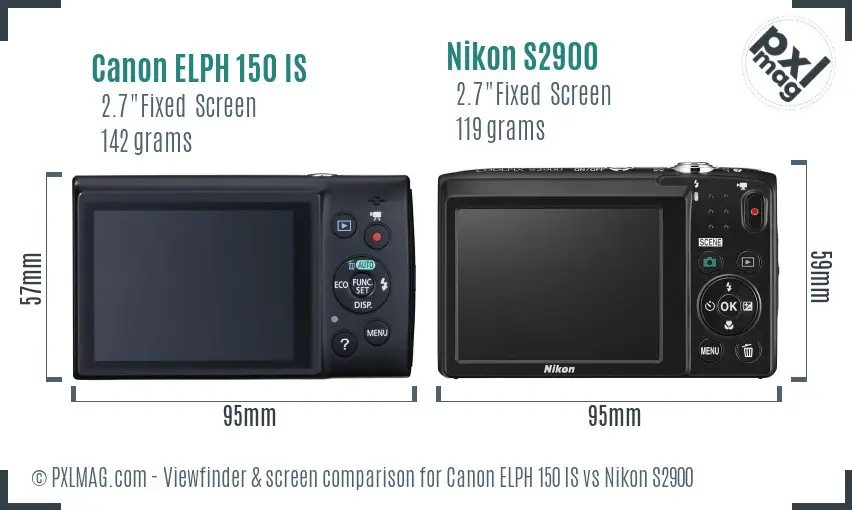 Canon ELPH 150 IS vs Nikon S2900 Screen and Viewfinder comparison