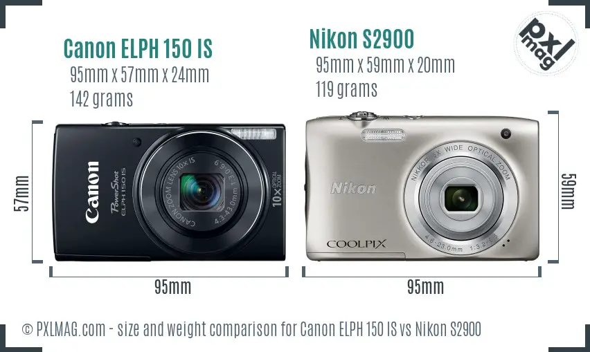 Canon ELPH 150 IS vs Nikon S2900 size comparison