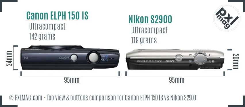Canon ELPH 150 IS vs Nikon S2900 top view buttons comparison