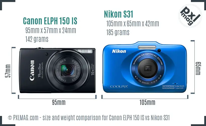 Canon ELPH 150 IS vs Nikon S31 size comparison