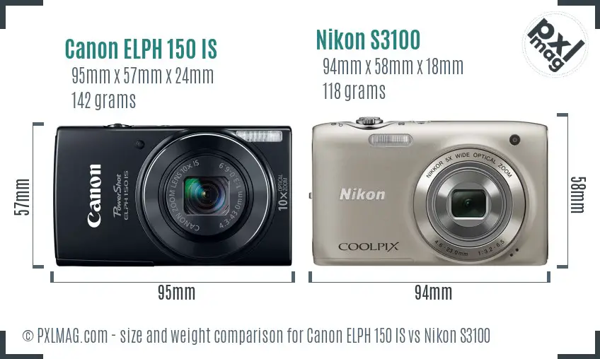 Canon ELPH 150 IS vs Nikon S3100 size comparison