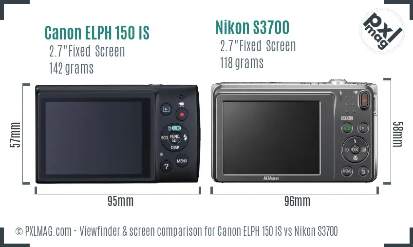 Canon ELPH 150 IS vs Nikon S3700 Screen and Viewfinder comparison