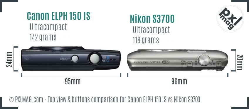 Canon ELPH 150 IS vs Nikon S3700 top view buttons comparison