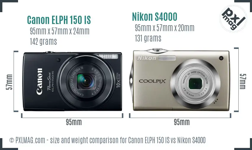 Canon ELPH 150 IS vs Nikon S4000 size comparison