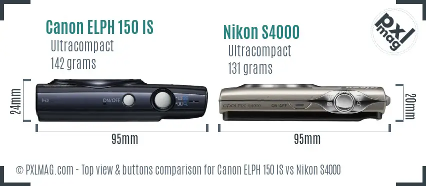 Canon ELPH 150 IS vs Nikon S4000 top view buttons comparison