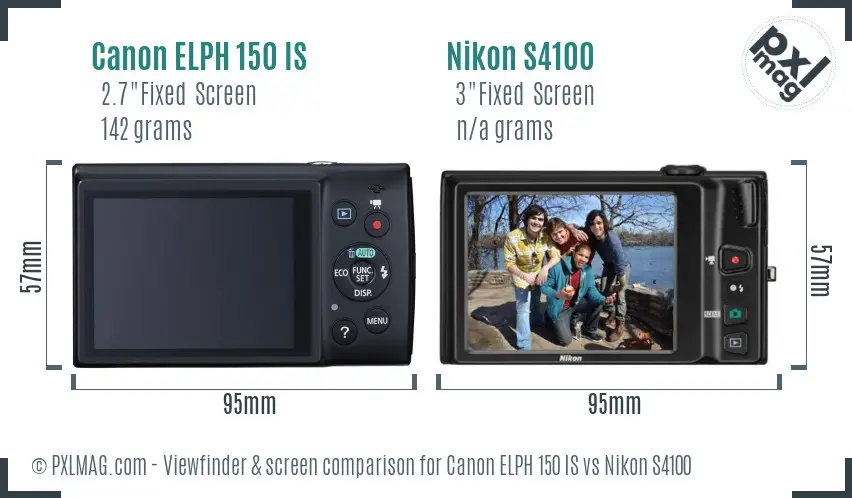 Canon ELPH 150 IS vs Nikon S4100 Screen and Viewfinder comparison