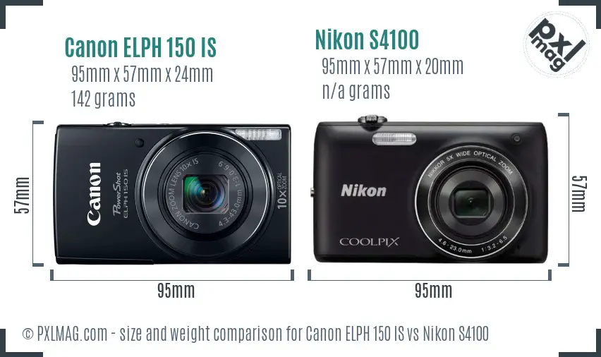 Canon ELPH 150 IS vs Nikon S4100 size comparison