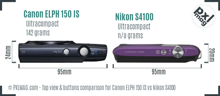 Canon ELPH 150 IS vs Nikon S4100 top view buttons comparison