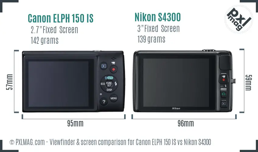 Canon ELPH 150 IS vs Nikon S4300 Screen and Viewfinder comparison
