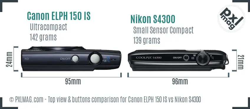 Canon ELPH 150 IS vs Nikon S4300 top view buttons comparison