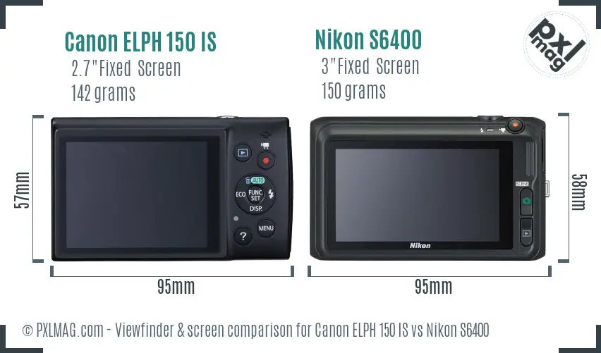 Canon ELPH 150 IS vs Nikon S6400 Screen and Viewfinder comparison