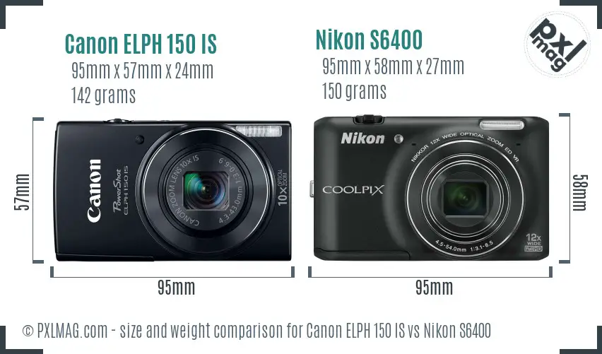 Canon ELPH 150 IS vs Nikon S6400 size comparison