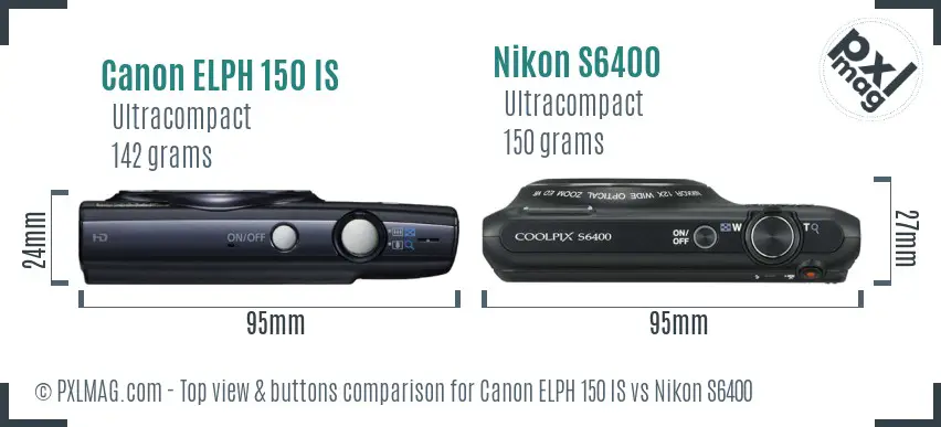 Canon ELPH 150 IS vs Nikon S6400 top view buttons comparison