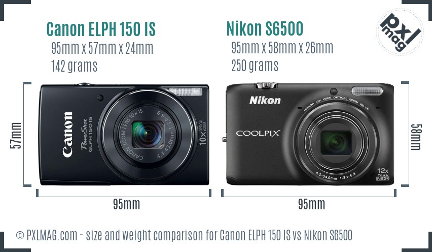 Canon ELPH 150 IS vs Nikon S6500 size comparison