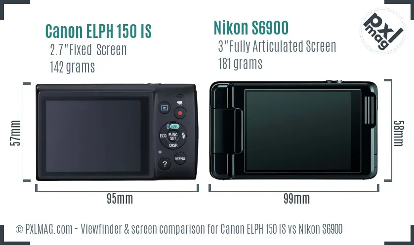 Canon ELPH 150 IS vs Nikon S6900 Screen and Viewfinder comparison