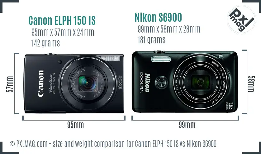 Canon ELPH 150 IS vs Nikon S6900 size comparison