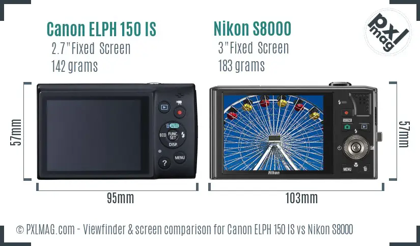Canon ELPH 150 IS vs Nikon S8000 Screen and Viewfinder comparison