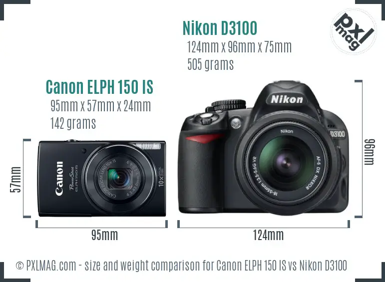Canon ELPH 150 IS vs Nikon D3100 size comparison