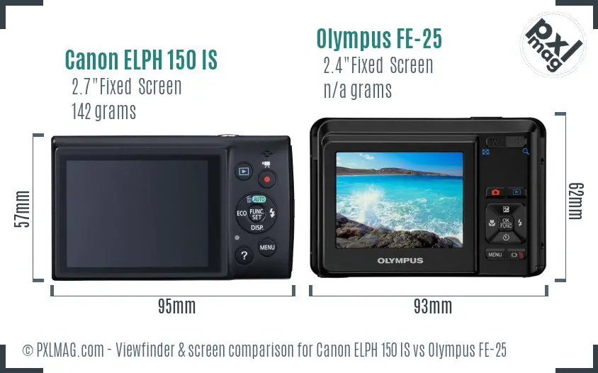 Canon ELPH 150 IS vs Olympus FE-25 Screen and Viewfinder comparison