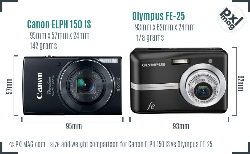 Canon ELPH 150 IS vs Olympus FE-25 size comparison