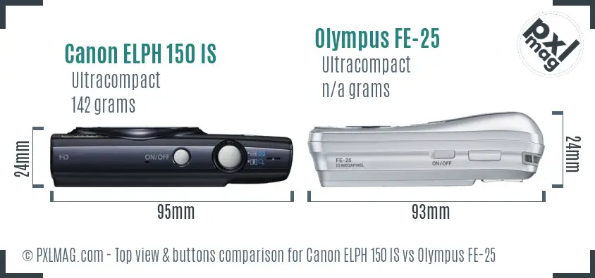 Canon ELPH 150 IS vs Olympus FE-25 top view buttons comparison