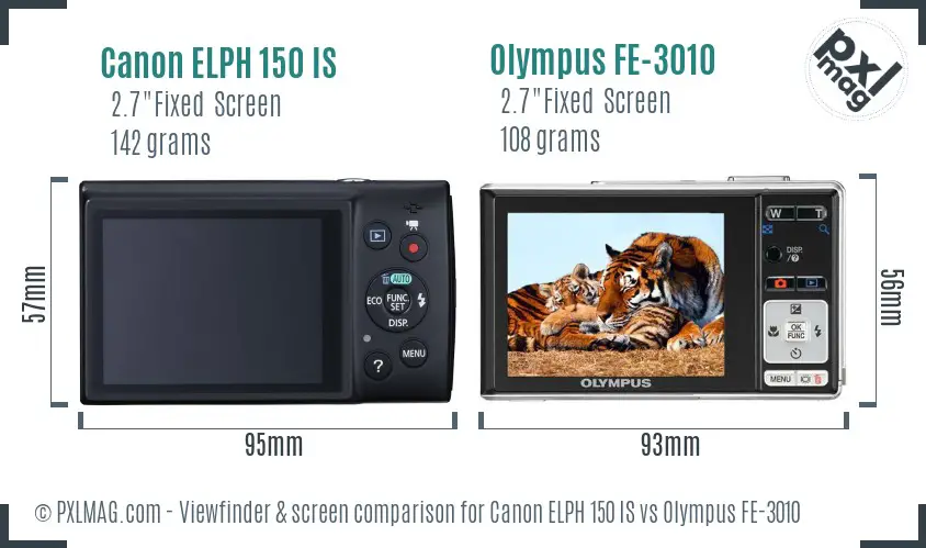 Canon ELPH 150 IS vs Olympus FE-3010 Screen and Viewfinder comparison