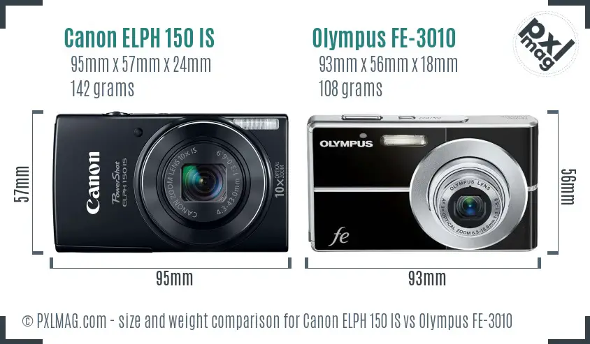 Canon ELPH 150 IS vs Olympus FE-3010 size comparison