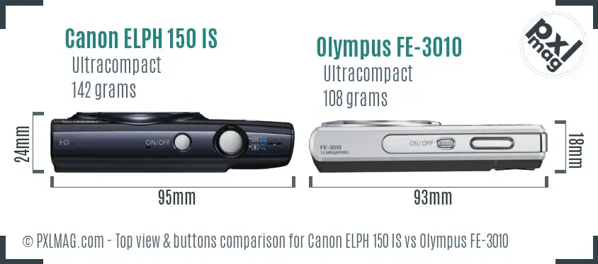 Canon ELPH 150 IS vs Olympus FE-3010 top view buttons comparison