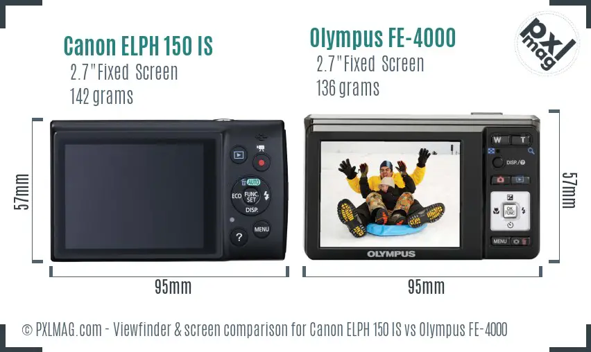 Canon ELPH 150 IS vs Olympus FE-4000 Screen and Viewfinder comparison