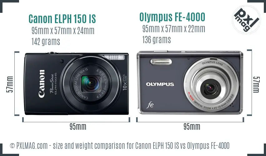 Canon ELPH 150 IS vs Olympus FE-4000 size comparison