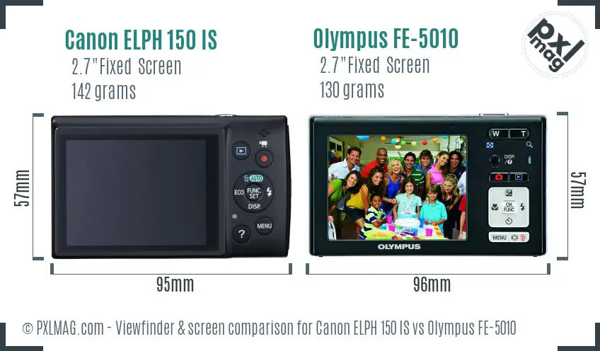 Canon ELPH 150 IS vs Olympus FE-5010 Screen and Viewfinder comparison