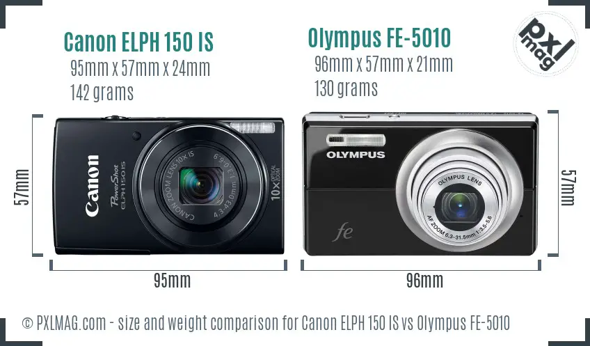 Canon ELPH 150 IS vs Olympus FE-5010 size comparison