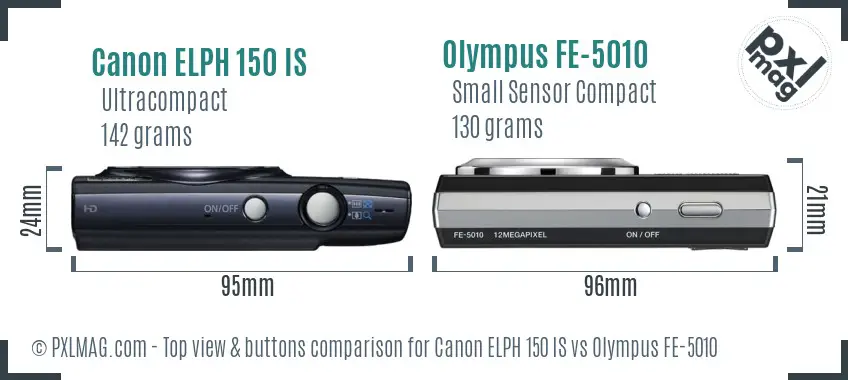 Canon ELPH 150 IS vs Olympus FE-5010 top view buttons comparison